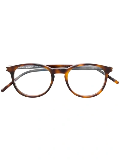 Saint Laurent Round Tortoise Shell Optical Glasses In Brown