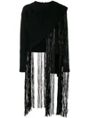 Valentino Leather Fringe Knit Sweater In Black