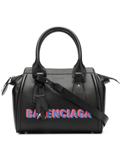 Balenciaga - Monday Logo Print Leather Bowling Bag - Womens - Black Multi