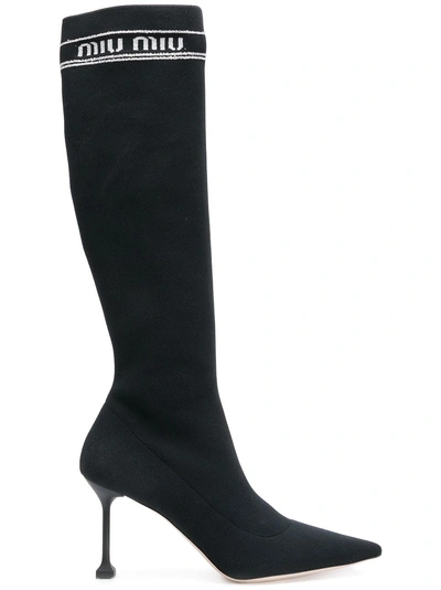 Miu Miu Knee High Sock Boots In Black