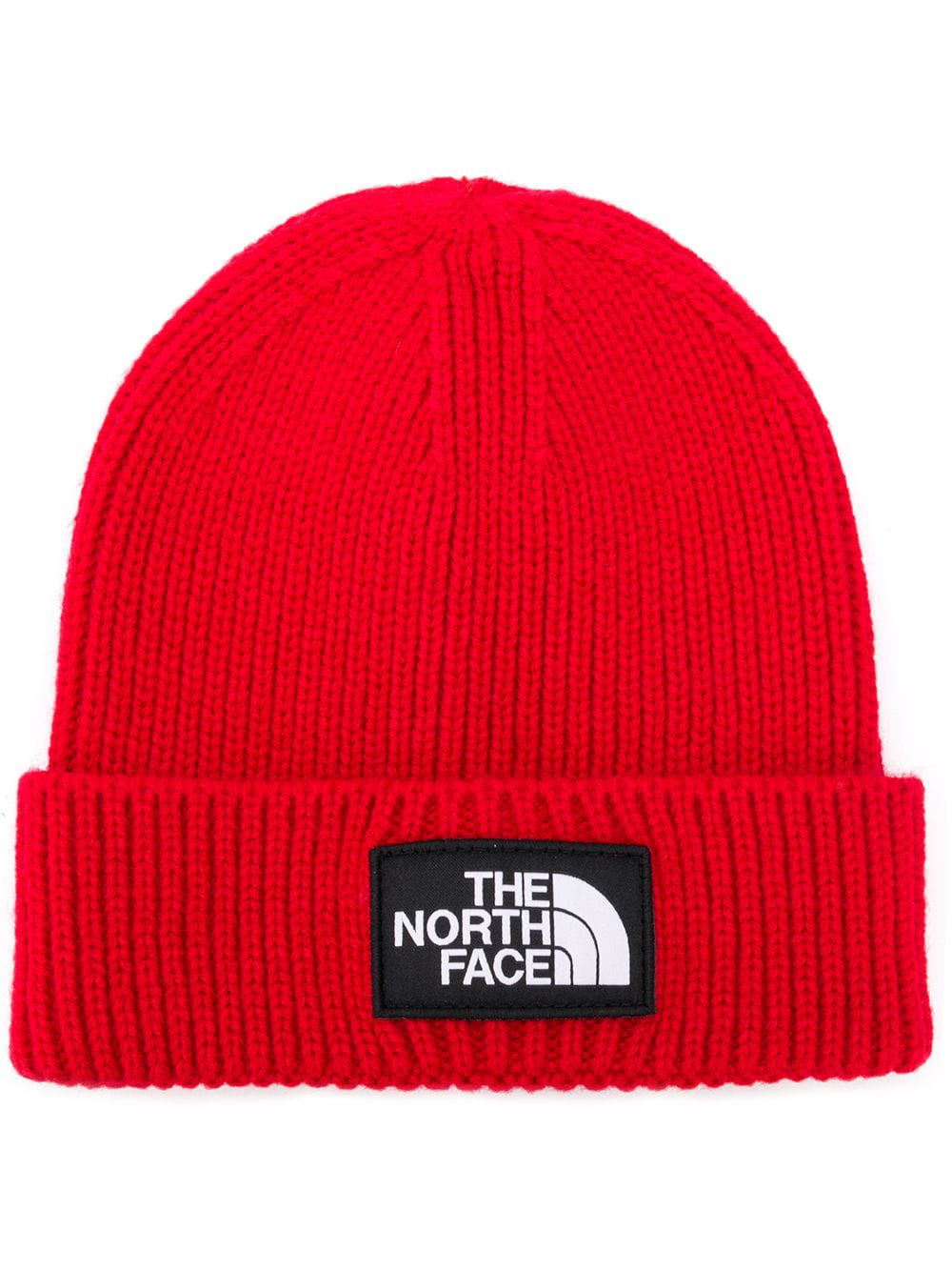The North Face Logo Patch Beanie In Red | ModeSens