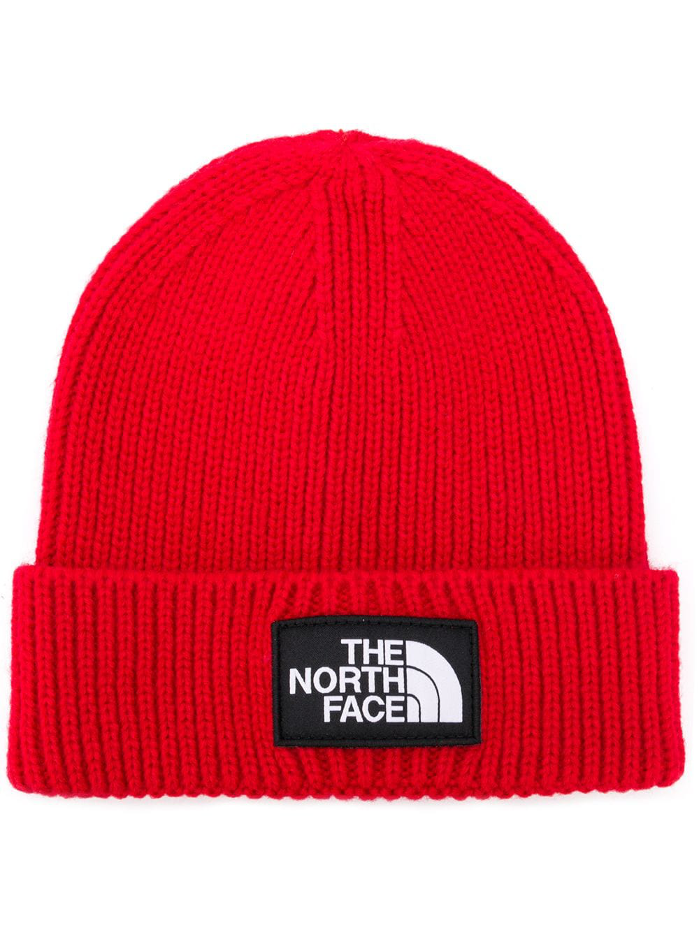 The North Face Logo Patch Beanie In Red ModeSens