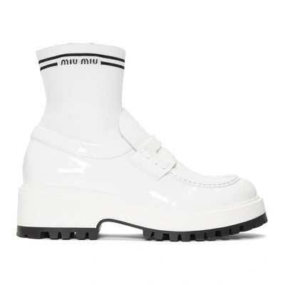 Miu Miu White Patent Sock Loafers In F0009 White