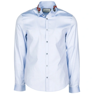 Gucci Men's Long Sleeve Shirt Dress Shirt Duke Serpente In Blue