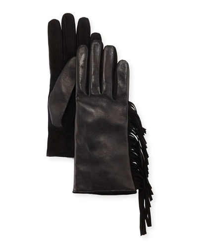 Guanti Giglio Fiorentino Leather & Suede Fringe Gloves In Black