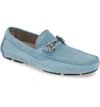 Ferragamo Parigi Gancini Suede Driver Moccasins In Shadow Blue