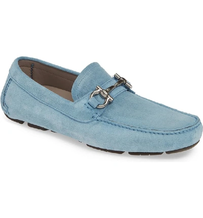 Ferragamo Parigi Gancini Suede Driver Moccasins In Shadow Blue