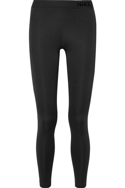 Nike Pro Warm Mesh-paneled Stretch Leggings In Black