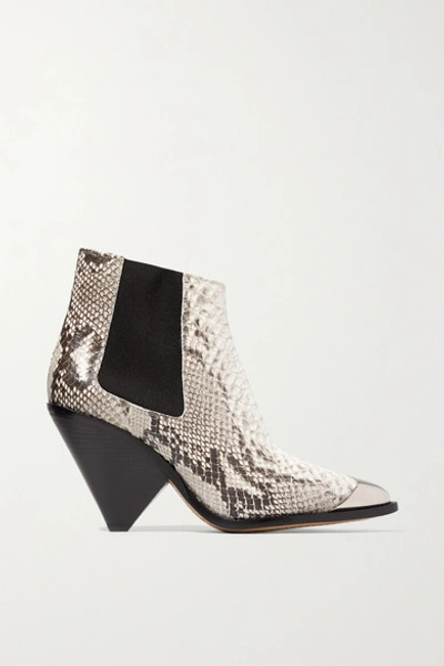 Isabel Marant Lemsey Metal-trimmed Snake-effect Leather Ankle Boots In Chalk