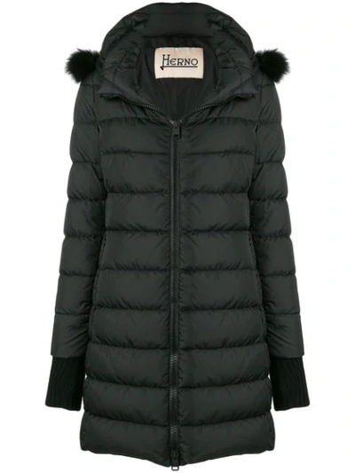 Herno Hooded Zipped Coat - Black
