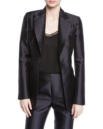 Gabriela Hearst Serge Silk-wool Pearl-embellished Blazer In Navy