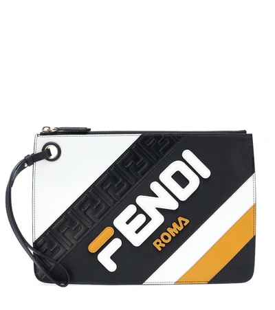 Fendi X Fila Medium Mania Logo Leather Clutch - Yellow In Multicoloured