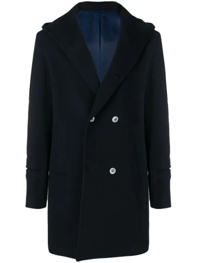 Daniele Alessandrini Hooded Double Breasted Coat - Blue