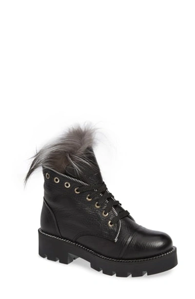 Sheridan Mia Thor Genuine Fox Fur Trim Bootie In Black Leather