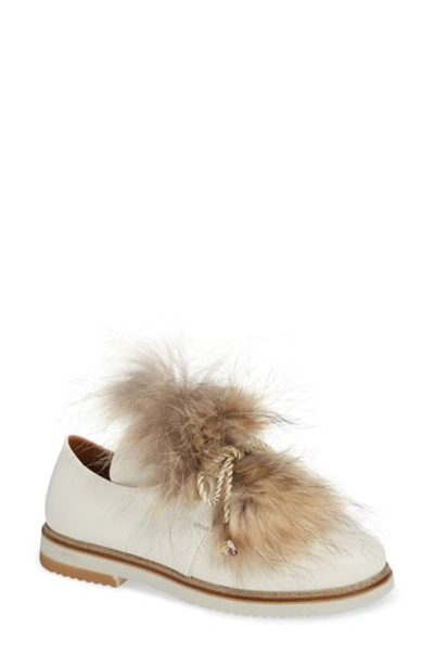 Sheridan Mia Timothee Genuine Fox Fur Flat In Cream Leather