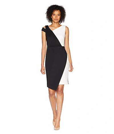 Calvin Klein Asymmetric Neck And Hem Color Block Dress Cd8m17kl, Black/white  | ModeSens