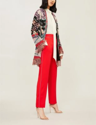 Etro Fringe Trim Jacquard Knit Cardigan In Multi