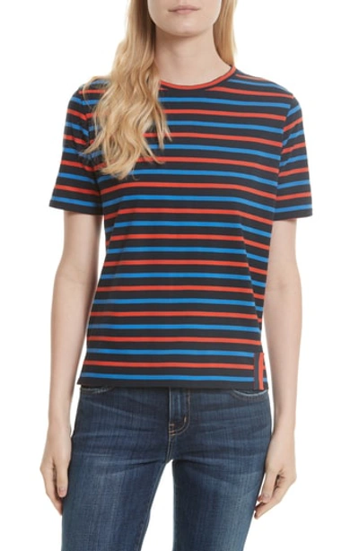 Kule The Modern Stripe Cotton Tee In Navy/ Poppy/ Blue