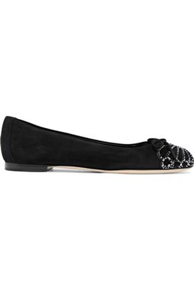 Sergio Rossi Woman Crystal-embellished Suede Ballet Flats Black