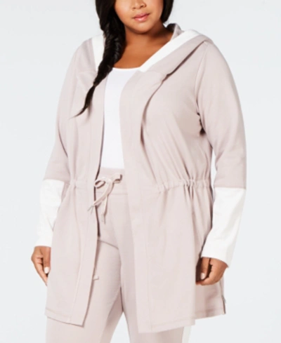 Calvin Klein Performance Plus Size Velour-trim Hoodie In Evening Sand Combo