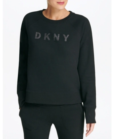 Dkny Sport Sparkle Logo Fleece Sweatshirt In Black/black Sparkle