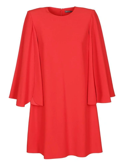 Alexander Mcqueen Flared Cropped Sleeves Dress In Red