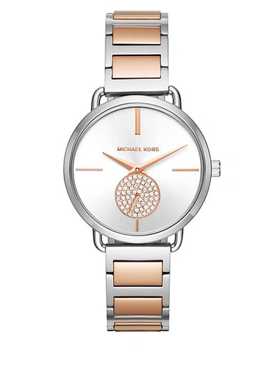 Michael Kors Portia Crystal & Stainless Steel Bracelet Watch In Silver