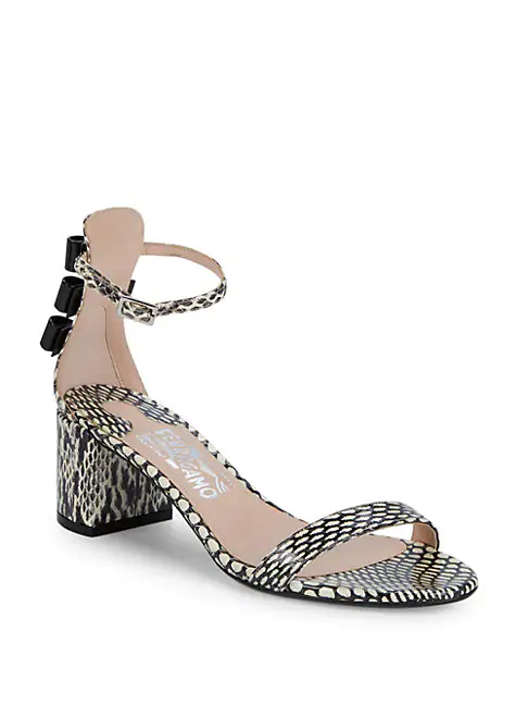 snakeskin block heel shoes