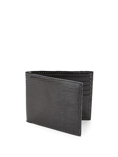 Saks Fifth Avenue Textured Lizard Bi-fold Wallet In Black