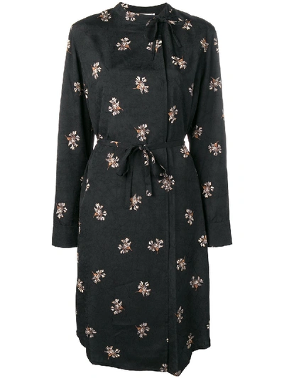 Vince Tossed Bouquet Floral Tie-neck Dress In Black