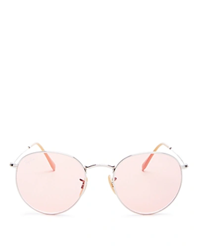 Ray Ban Ray-ban Unisex Evolve Polarized Round Sunglasses, 53mm In Silver/pink