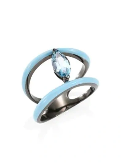 Etho Maria 18k Yellow Gold & Marquise Blue Topaz Ring In Teal