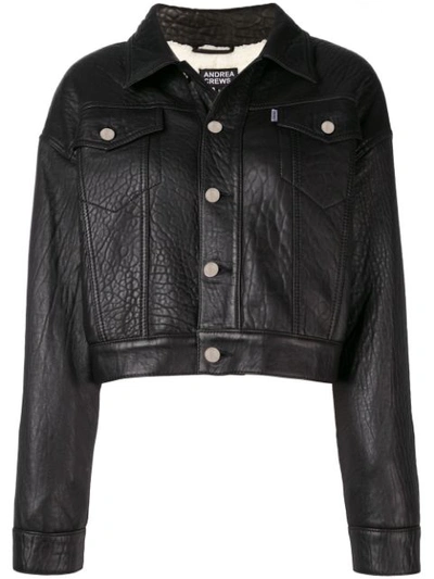 Andrea Crews Cropped Leather Jacket - Black