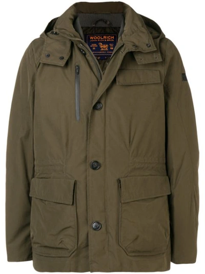 Woolrich Hooded Down Jacket In Green