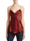 Cinq À Sept Marta Silk Cowlneck Cami Top In Red Dahlia