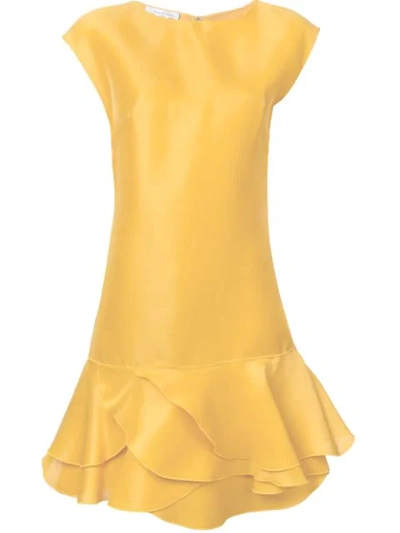 Oscar De La Renta Silk Cap-sleeve Flounce Hem In Ochre