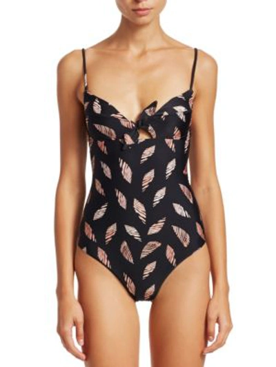 Vix By Paula Hermanny Seychelles Knot Printed One-piece Swimsuit In Black