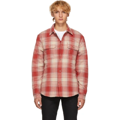 John Elliott Red Check Quilted Lining Shirt In Redwhite