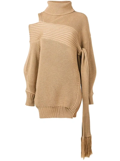 Versace Asymmetric Oversize Draped Wool Sweater - Brown