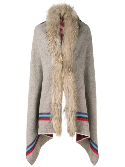 Bazar Deluxe Fur-collar Single-breasted Coat - Neutrals