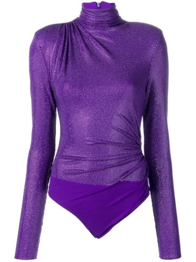 Alexandre Vauthier Rhinestone Turtleneck Bodysuit - Purple