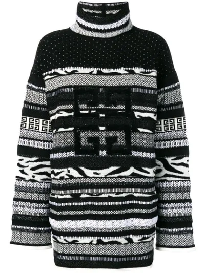 Givenchy Zebra-intarsia Sparkle 4-g Turtleneck Wool Sweater In Black