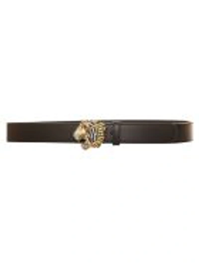 Gucci Leather Belt With Tiger Head In Argento