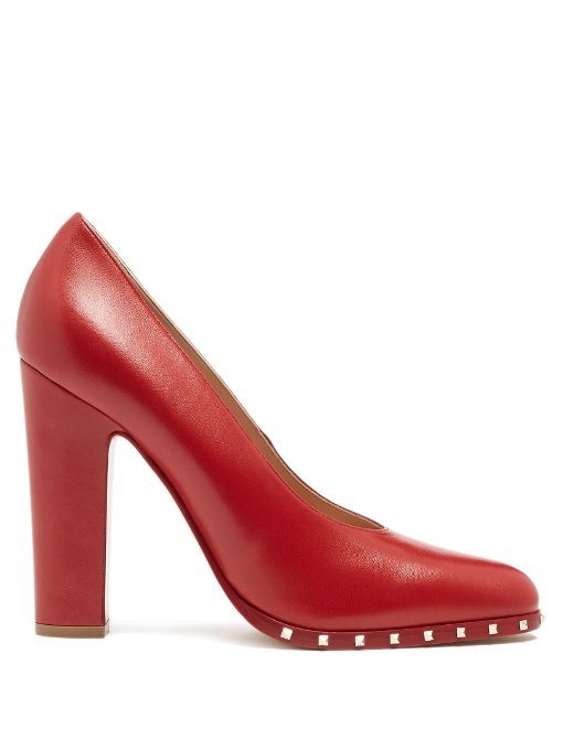 Valentino Garavani Soul Stud Leather Block Heel Pumps In Red | ModeSens
