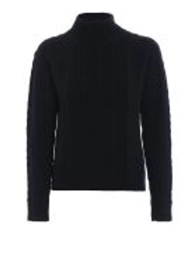 Max Mara Brando Dark Blue Braided Wool Turtleneck In Navy