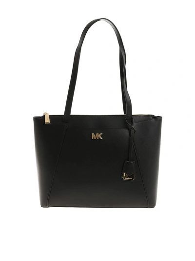 Michael Michael Kors Maddie Leather Tote In Nero/oro