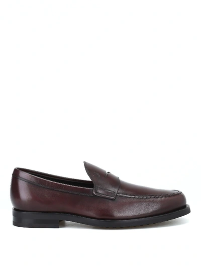 Tod's Burnt Brown Leather Formal Loafers In Dark Brown