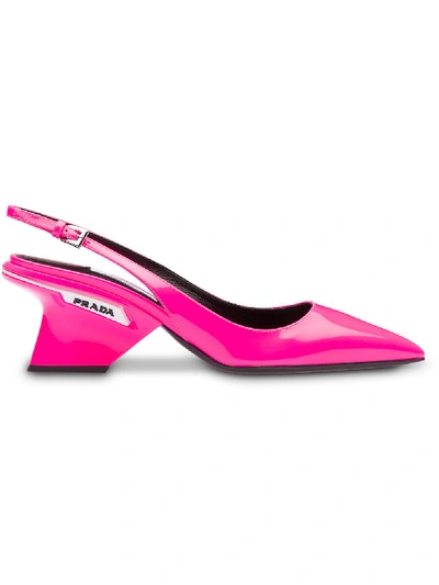 Prada Patent Leather Slingback Pumps In Pink