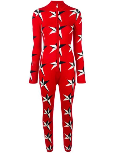 Perfect Moment Star Ii Intarsia Merino Wool Jumpsuit In Red