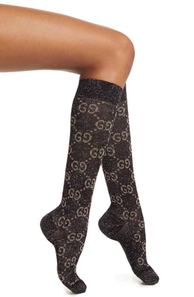 Gucci Gg Print Socks In Black/ Light Grey